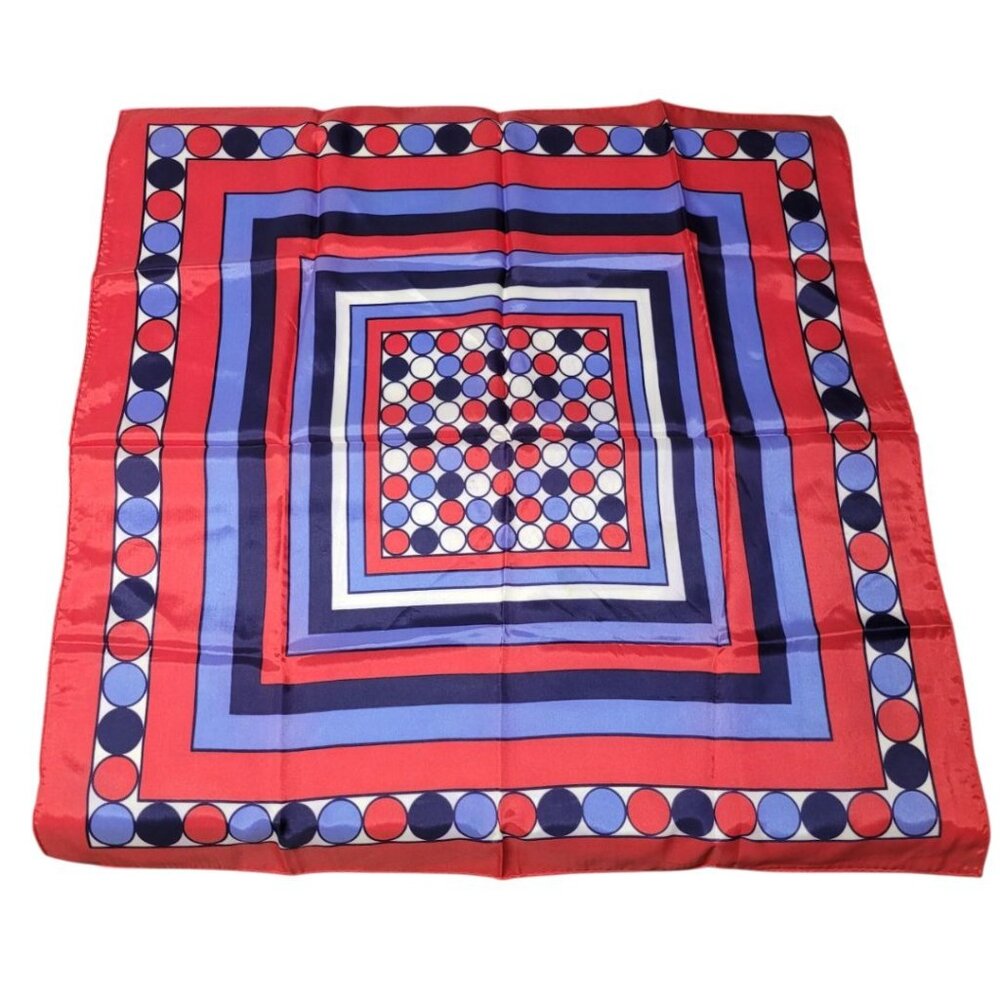 Square Scarf Blue Red Japan Acetate‎ Womens Soft Vintage Geometric USA 24 Inch